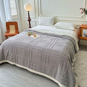 Manta Con <span class=keywords><strong>patron</strong></span> a Cuadros Grand damier Double couche Taflon Polaire bords tournés Couvertures Super king Queen Size Nap Blanket - Product Image 1