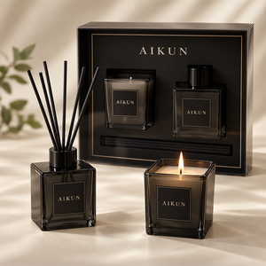 Aikun – Coffret Cadeau Diffuseur de Parfum et Bougie en Verre Carré 150ml avec Logo, Toutes Senteurs, Faible MOQ, Longue Durée, Service Rapide pour les Entreprises de Cadeaux - Product Image 2