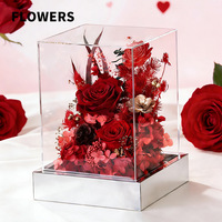 Rose éternelle préservée dans une boîte en acrylique miroir, arrangement floral éternel, cadeau pour la Saint-Valentin, la fête des mères, décoration de table à la maison