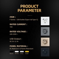 Enchufe de pared USB Schuko individual con marco blanco negro dorado gris 2P + T toma de corriente con cargador USB tipo A C 220V 230V EU