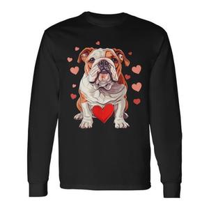 T-shirt a maniche lunghe per amanti dei cani, modello English Bulldog Valentine Heart - Product Image 1