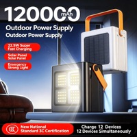 Banque d'alimentation solaire, 120000mAh, 9 ports de sortie, câble de charge intégré, port DC, lampe torche LED, banque d'alimentation à charge rapide