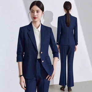 Women's Blue Suit Set Polyester Three Quarter Sleeve Anti-Wrinkle Formal Spring Style - Product Image 1