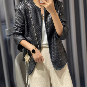 Jaket Kulit Asli Wanita Fashion, Mantel Kulit Domba Alami Tenun Tangan, Desainer, Atasan Musim Semi Gugur, Pakaian Berkualitas Tinggi, <span class=keywords><strong>Blazer</strong></span> - Product Image 4