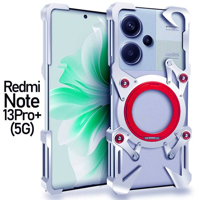 New Fashionable Hollow-out Metal Mobile Phone Case Cover with Stand Protective Back Cover Case for Xiaomi Redmi Note 13 Pro+