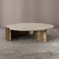 Table basse en travertin doré de luxe italien, design haut de gamme, sur mesure, style moderne minimaliste, meubles en pierre pour la maison