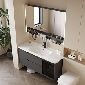 Modern Simple Solid Wood Bathroom Vanity Combination Toilet Ceramic One Basin Smart Mirror Cabinet Washing Table - Product Image 5