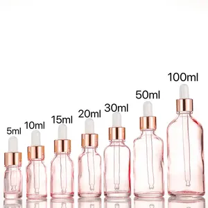 Hot Sale Wholesale Cosmetic Pink Luxury Round Empty 10 Ml Essential Oil Bottle Glass With Pink Lids