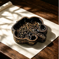 Cendrier de luxe noir et or, art de la laque orientale, sculpture exquise motif Phénix et Lotus, décoration pour bureau, salle de séjour ou salle d'étude