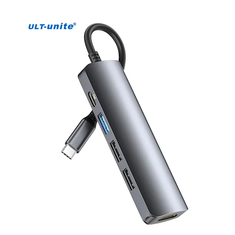 ULT-unite Factory-Direct 5 in 1 USB C Hub with 4K HDMI USB 3.0 2 USB 2.0 Type A PD 100W Ports Type C Hub