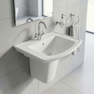 Vistaar Dorado Lavabo sur pied carré en céramique blanc, demi-ensemble pour usage en centre commercial - Product Image 2