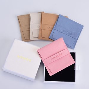 <strong>Logo</strong> <strong>Customized</strong> Paper Jewelry Box With Jewelry <strong>Packaging</strong> Pouch Snap Button Microfiber Jewelry Pouch and <strong>Card</strong> Insert - Product Image 6