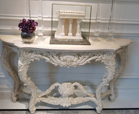 Table de console d'entrée sculptée en bois massif de couleur blanche antique au design de luxe pour villa