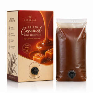 Bolsa de jarabe de caramelo salado impresa a medida en caja, envase de jarabe líquido de grado alimenticio con válvula de grifo - Product Image 1