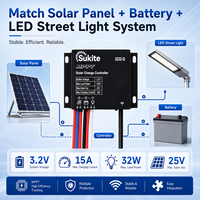 Contrôleur solaire MPPT fiable Sukite Flat 3232 3.2V 32W 15A pour éclairage public à énergie solaire avec capteur pour projet d'éclairage de rue
