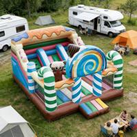 Structure gonflable combinée toboggan et aire de jeux pour enfants sur le thème du pain d'épices Candy Land, multicolore, en PVC de qualité commerciale