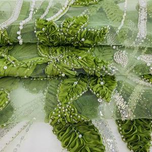 Tissu de dentelle perlée Tissu de dentelle de mariage Tissu de perle Tissu tissé Tissu de textiles Tissus de robe de mariée en dentelle française - Product Image 2