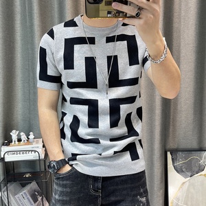 Camiseta de Punto de Manga Corta en 3 Colores para Hombre Estilo Urbano Ajustada con Contraste de Color Ropa para <span class=keywords><strong>Club</strong></span> <span class=keywords><strong>Social</strong></span> - Product Image 3