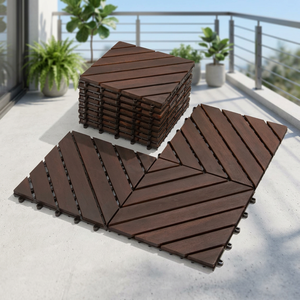 Acacia Wood Interlocking Deck Tiles <b>for</b> Balcony <b>Garden</b> Landscaping <b>Pool</b> Water Resistant UV Protected 12 in and Above - Product Image 1