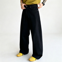 Nouvelle Tendance Américaine en Matière de Vêtements pour Hommes - Pantalon en Denim Noir Délavé, Coupe Droite et Ample, Style Polyvalent et Couleur Unie
