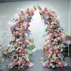 ฉากหลังงานเทศกาลสไตล์โบฮีเมียนรูปโค้งดอกไม้แบบอสมมาตรสีดัสตี้โทน - Product Image 1