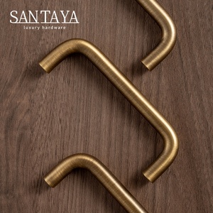 Poignée de meuble en laiton massif brossé Santaya en forme de U, bouton de tiroir en laiton massif, poignée longue moderne et simple pour armoire de cuisine - Product Image 4