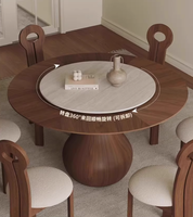 Ensemble de table à manger en bois massif de chêne de luxe, 4 à 6 places, plateau en céramique rotatif, design rustique moderne, meubles de salle à manger