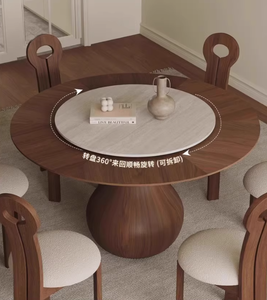 Bộ bàn ăn gỗ sồi nguyên khối cao cấp 4-6 chỗ ngồi, mặt bàn xoay bằng gốm, thiết kế hiện đại rustic, nội thất phòng ăn - Product Image 4