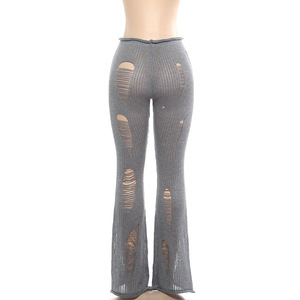 Pantalones Ajustados de Punto Irregular con Rasgaduras para Mujer, Tendencia Otoñal, Moda Sexy, Estilo Urbano, Ropa de Club, Estilo Hip-Hop - Product Image 3