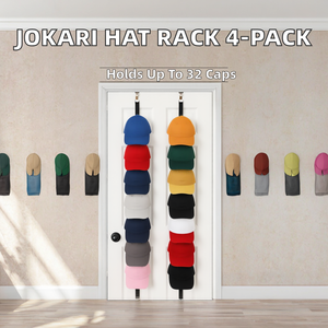 <strong>Jokari</strong> Steel Over-the-Door Hat Rack Organizer 4-Pack Holds 32 Baseball Caps/Snapbacks/Fitted Hats Adjustable Hooks - Product Image 2