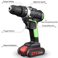 Perceuse à percussion sans fil professionnelle au lithium, mini, 21V, deux batteries, un chargeur, mandrin sans clé, OEM
