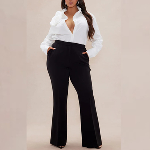 Blusa Elegante Blanca con Cuello y Apliques de Rosas 3D, Manga Larga, Corte Holgado, Camisa Casual de Oficina <span class=keywords><strong>para</strong></span> <span class=keywords><strong>Mujer</strong></span>, Personalizable - Product Image 6