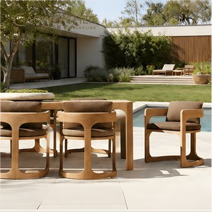 Muebles de Terraza de Madera Maciza Natural, Juego de <span class=keywords><strong>Mesa</strong></span> <span class=keywords><strong>y</strong></span> <span class=keywords><strong>Sillas</strong></span> de Madera de Teca para <span class=keywords><strong>Playa</strong></span>, Almacén, Hotel - Estilo Panel - Product Image 1