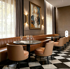 Arredamento Moderno <span class=keywords><strong>per</strong></span> Caffè e Bar, Panca Personalizzata in Pelle Marrone, Sedia Imbottita con Tavolo <span class=keywords><strong>per</strong></span> Hotel, Lounge e Bistrot - Product Image 4