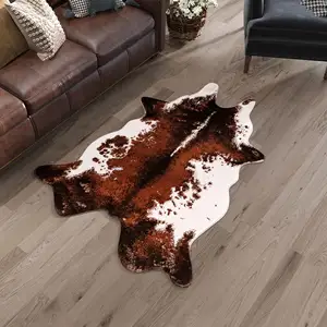 Alfombra con estampado 3D de vaca de color natural, alfombra antideslizante de piel de vaca sintética, alfombra con estampado 3D de animales para sala de estar y dormitorio