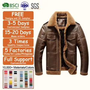 Winter Faux Leather Men's Casual Thicken War Aviator Sheepskin Warm Outdoor Fur Plus Size PU Leather Coat Men Jacket