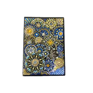 Low Price 2023 New Arrivals Custom Special Shape Diamond A5 Leather Painting Notebook With Round Stones Made In China