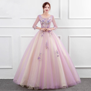 Women Long Tulle Stage Performance Dress Light Purple Elegant Off Shoulder Full Skirt For Solo Performance Art Exam - Product Image 1
