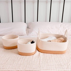 Ensemble de 3 paniers de rangement en corde de coton, panier organisateur en corde tressée, panier à couches portable pour bébé, bac de rangement pour jouets et vêtements de bébé - Product Image 3