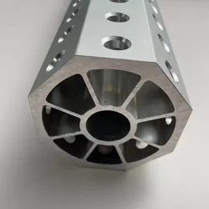 Tabung oktagonal berongga ekstrusi aluminium kustom dengan bagian pengeboran mesin cnc
