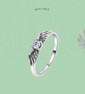 Anillo de compromiso de alas de ángel para mujer, plata S925, diamante de platino, engaste de diamante redondo, joyería fina romántica - Product Image 3