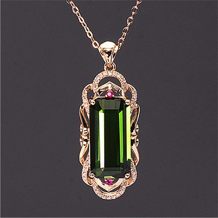 Pendentif rond Rectangle, collier de Tourmaline verte riche, diamant brillant, pendentif en Zircon, offre spéciale