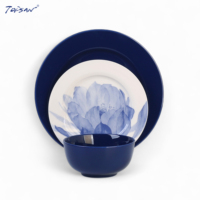 Sanhuan 39 ans de fabrication fournisseur de vaisselle bleu royal couleur unie Lotus Design Offre Spéciale ensemble de vaisselle ensemble de table en céramique