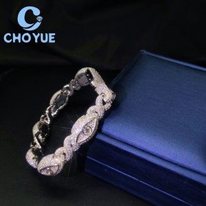 Fashion S925 Silver Moissanite Cuban Bracelet Iced Out Evil Eyes <b>Infinity</b> Design Pass Diamond Tester Hip Hop Jewelry for Men - Product Image 4