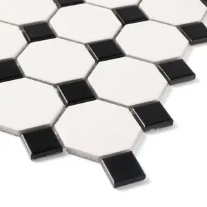 Direktverkauf ab Werk Achteck-Mosaikfliese schwarz und weiß für Badezimmer Kaffee Küche Boden-Dekoration