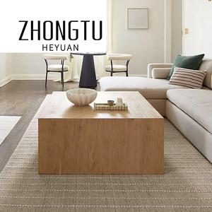 <strong>French</strong> Retro Design Style Living Room Coffee Table Set Modern Nordic Solid Wood <strong>Shelf</strong> Table Natural Oak Wood Square Coffee Table - Product Image 3