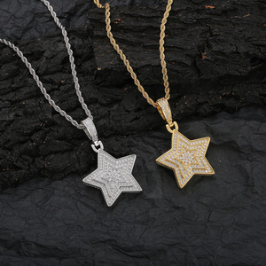Pendentif étoile à cinq branches à 3 couches, accessoires hip-hop, colliers pour hommes et femmes, zircon incrusté de cuivre - Product Image 1