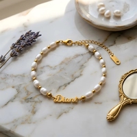 Pulsera de Perlas Personalizada con Nombre, Chapada en Oro de 18K, Acero Inoxidable Antideslustre, Pulsera con Nombre de Perla de Agua Dulce, Joyería OEM