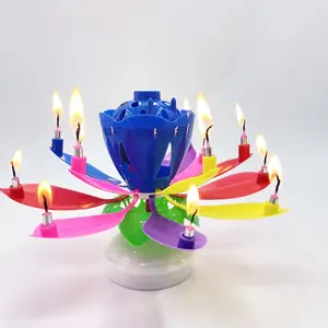 Wholesale music candle rotating lotus flower birthday party flowering electronic whole box lotus lamp creative craft candle