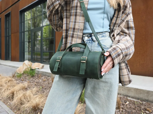 Vintage Leather Barrel Bag for Women <b>Small</b> Retro Crossbody <b>Purse</b> Handmade Shoulder Handbag Personalized Gift for Her - Product Image 2